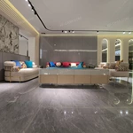 Luxury TV Stand with Dark Marble Top Cream Gloss Frame and Fluted Storage Panels